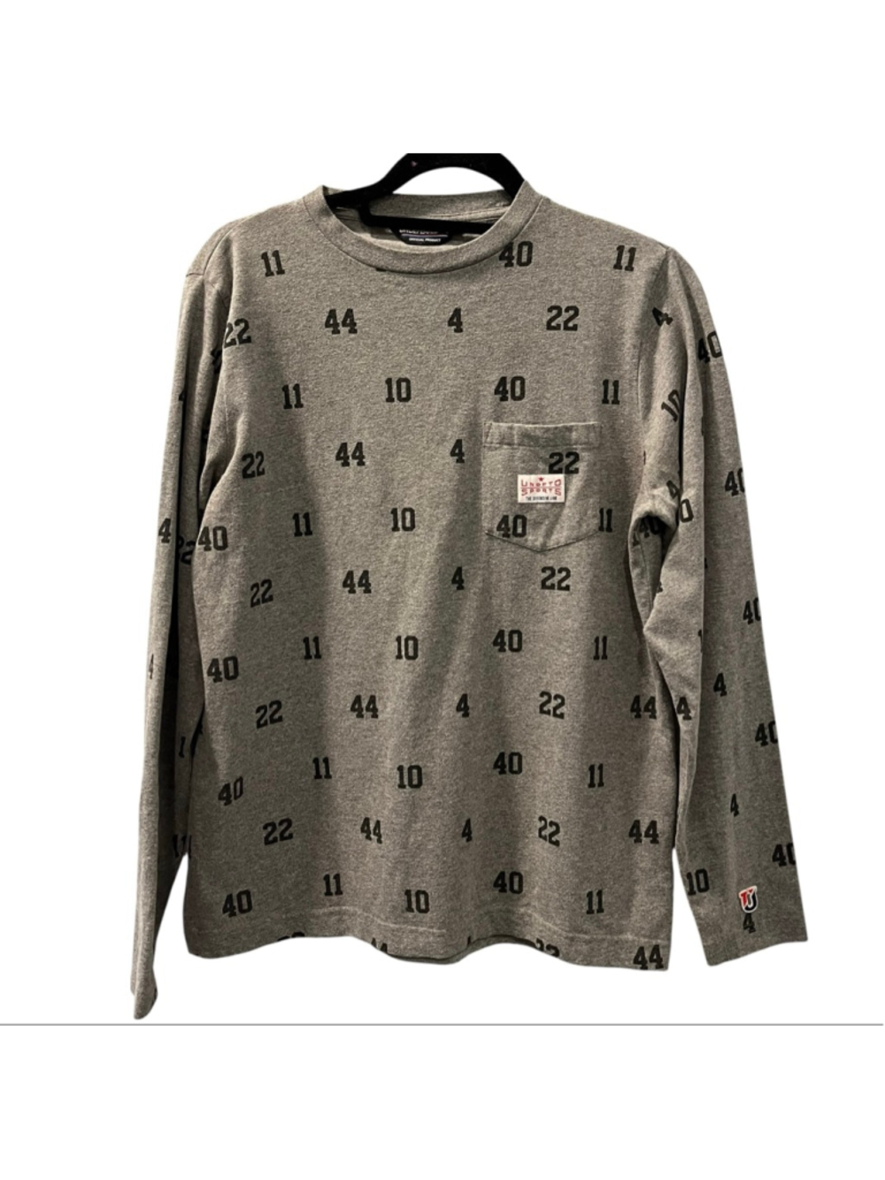 Undefeated Bad Boys Long Sleeve T-Shirt Grey Detroit Pistons Number Pocket Small